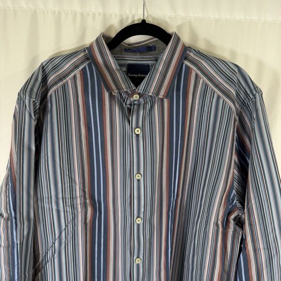 New Tommy Bahama Dress Shirt Men's L Blue Striped Long Sleeve Button Up Cotton - Picture 2 of 12